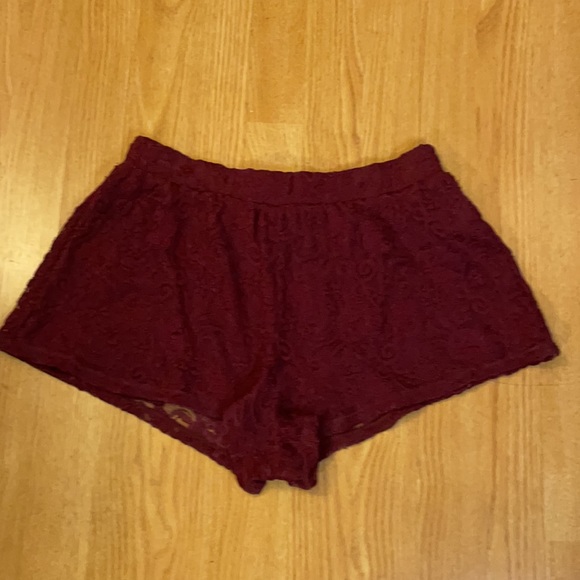 Flouncy Burgundy Lace Stretch Shorts - Picture 2 of 3